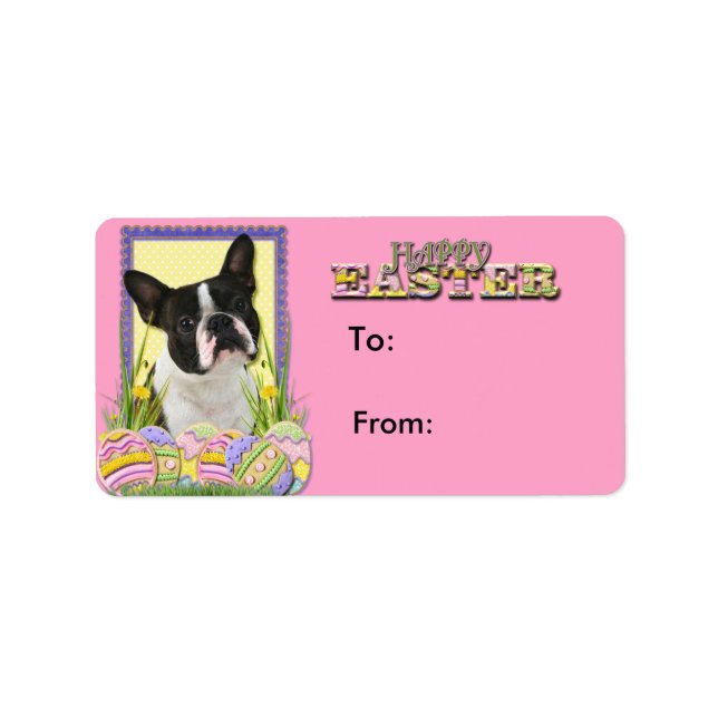 Étiquette Cookies d'oeufs de Pâques - Boston Terrier (Devant)
