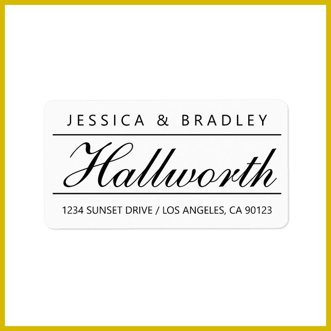 Étiquette Cool Curdate Script de nom de famille B&W Adresse  (Créateur téléchargé)