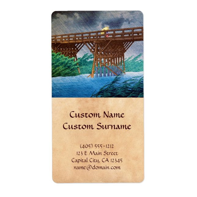 Étiquette Cool japonais pont de pluie rivière forêt Kawase a (Devant)