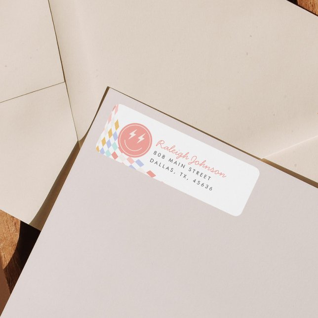 Étiquette Cool One Girl's À damiers Retro Adresse de retour (Créateur téléchargé)