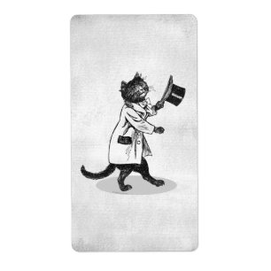 Étiquette Cool Top Chapeau Chat Etching Faux Canvas Étiquett
