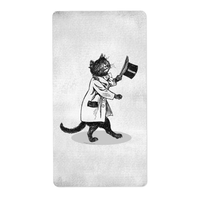 Étiquette Cool Top Chapeau Chat Etching Faux Canvas Étiquett (Devant)