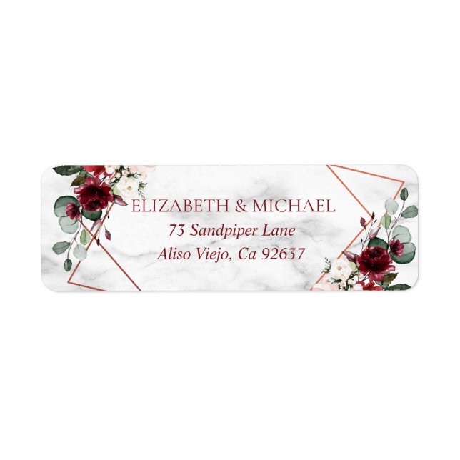 Étiquette Copper Géométrique Marbre Bourgogne Adresse de ret (Devant)