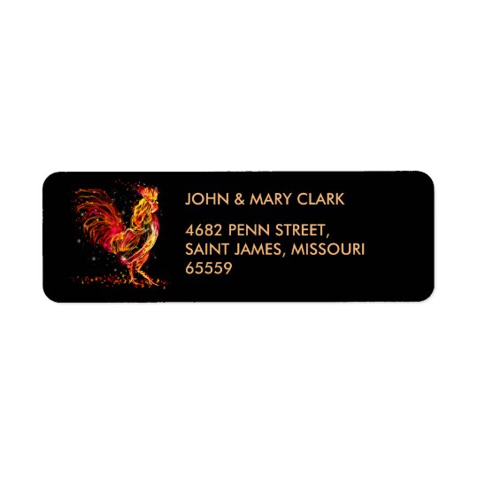 Étiquette Coq du feu. Conception animale flamboyante de cool