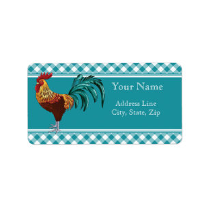 Étiquette Coq et guingan colorés de Teal