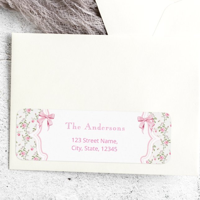 Étiquette Coquette Pink Bow Floral Girl Baby shower Étiquett (Créateur téléchargé)