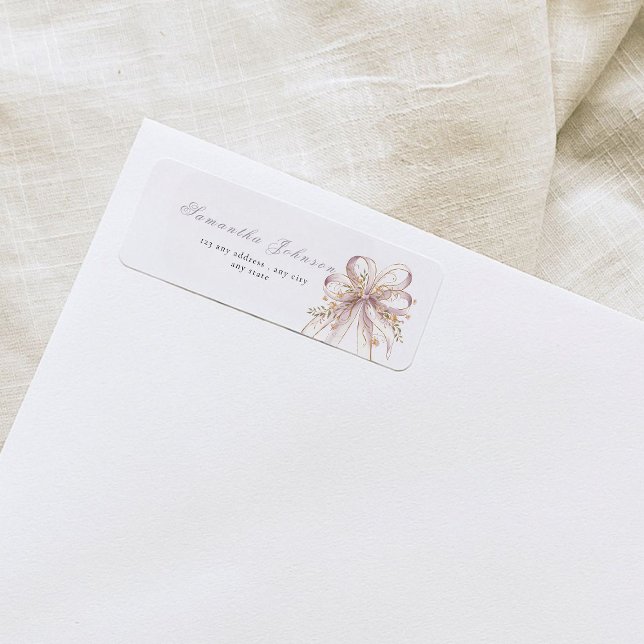 Étiquette Coquette purple bow baby shower Return Address (Créateur téléchargé)