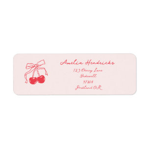 Étiquette Coquette Rétro Cerise Rouge et Adresse de Retour R
