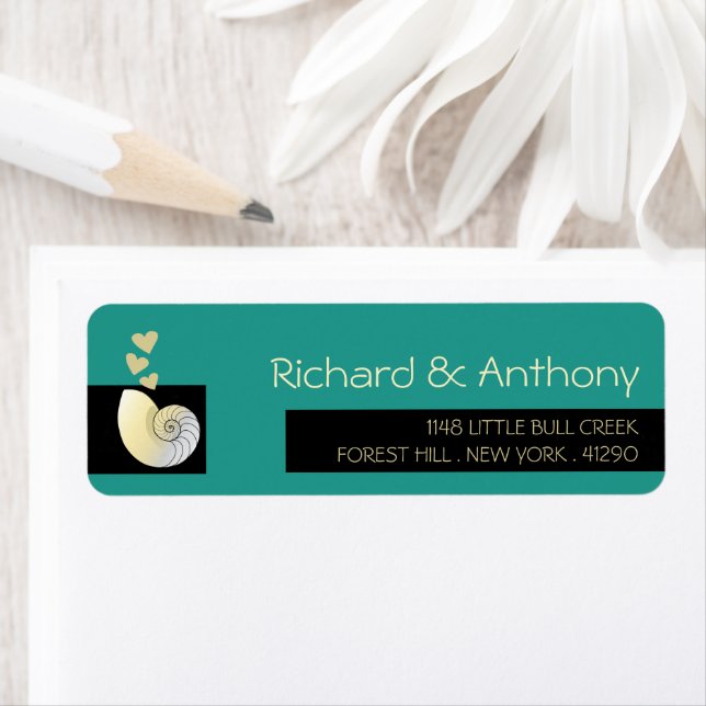 Étiquette Coquillage et Coeurs, Mariage plage (En situation)