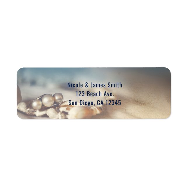 Étiquette Coquillages de plage et bijoux de perle Élégante d (Devant)