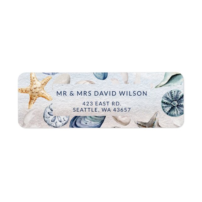 Étiquette Coquillages Rustiques Océan Mer Eté Plage Mariage (Devant)
