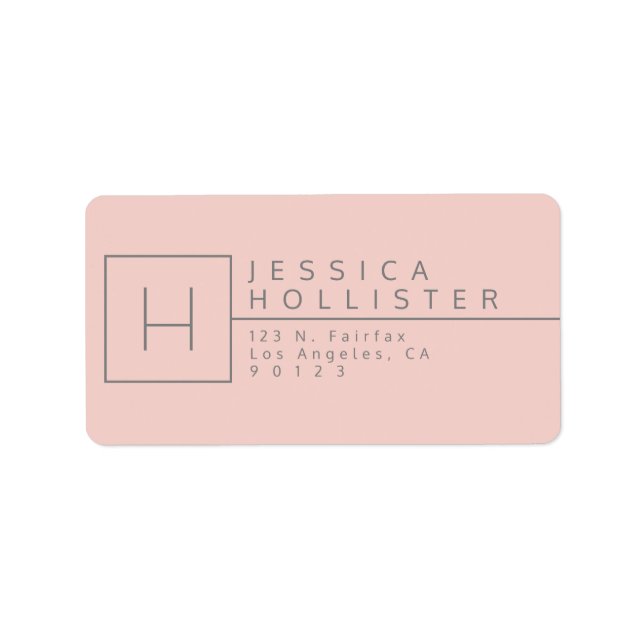 Étiquette Corail clair et gris monogramme Adresse de retour (Devant)