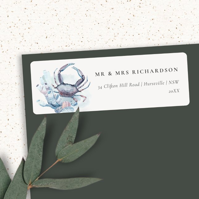 Étiquette Corail de crabe sous-marin Muet Adresse nautique (Créateur téléchargé)