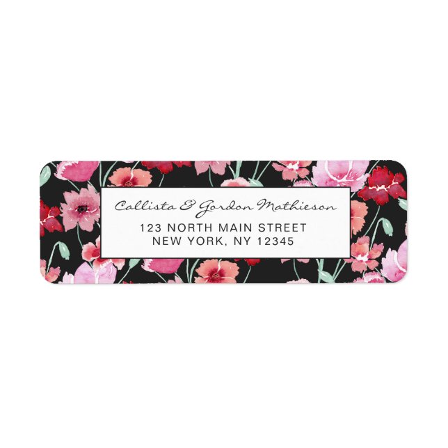 Étiquette Corail rouge rose noir Motif d'aquarelle (Devant)