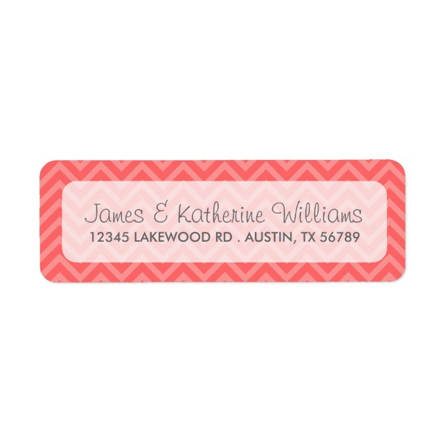 Étiquette Coral Chevron Stripes Mariage moderne (Devant)