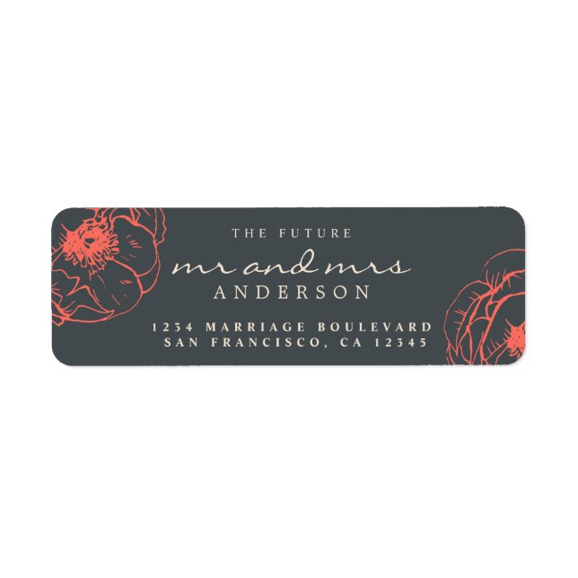 Étiquette Coral Floral Future M. Mme Mariage Retour Adresse (Devant)