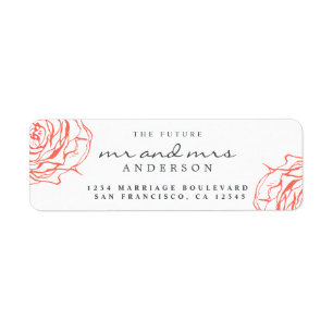 Étiquette Coral Floral Future M. Mme Mariage Retour Adresse
