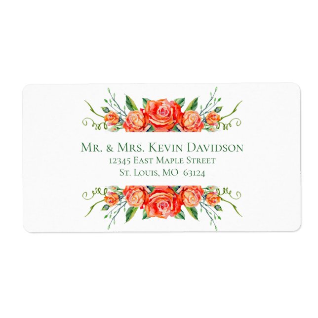 Étiquette Coral Floral Rose Mariage Retourner l'adresse Étiq (Devant)