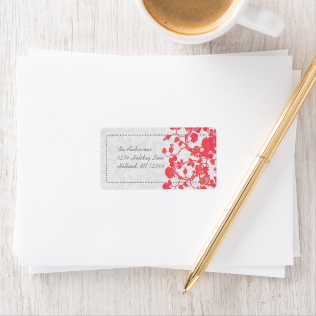 Étiquette Coral Fuchsia Rose Damask Retourner l'adresse Étiq (En situation)