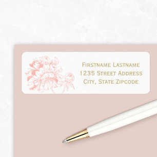 Étiquette Coral Gold Floral Peony Adresse de Mariage