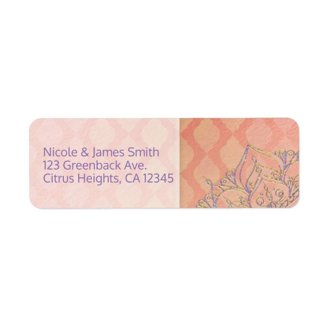 Étiquette Coral Lavender Gold Marocain Glam Mariage indien (Devant)