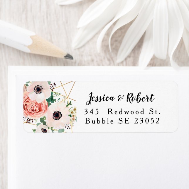 Étiquette Coral rose Aquarelle Fleurs Mariage Personnalisé (En situation)