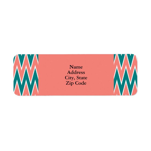 Étiquette Coral rose et Turquoise Motif Zigzag (Devant)