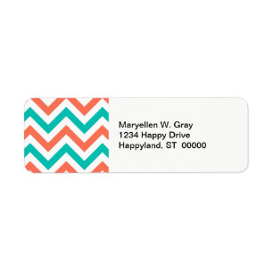 Étiquette Coral, Teal, White Large Chevron Zig Zag