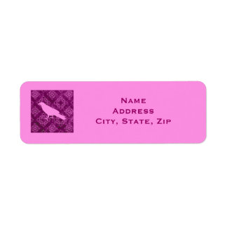 Étiquette Corbeau rose sur rose et violet damassé personnali