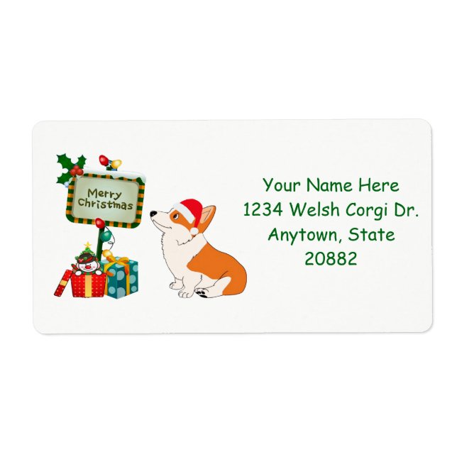 Étiquette Corgi de Noël avec signe (Devant)