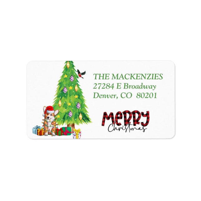 Étiquette Corgi Dog Wrapper in Holiday Lights Adresse de ret (Devant)