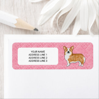 Étiquette Corgi gallois Pembroke rouge sur cœurs roses avec