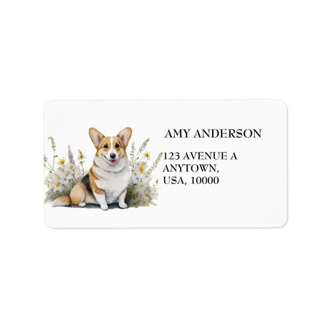 Étiquette Corgi mignon adorable aux fleurs (Devant)