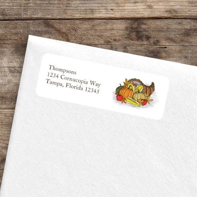 Étiquette Corne d'abondance d'automne Adresse de retour pers (Fall Autumn Cornucopia Return Address Label.)