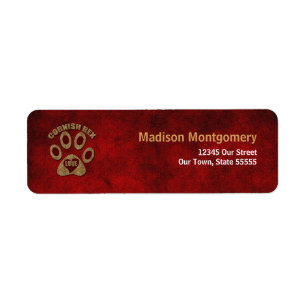 Étiquette Cornish Rex Cat Breed Adresse rouge