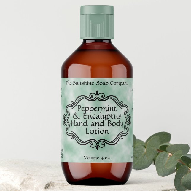 Étiquette cosmétique de cadre de parchemin vert vi (Créateur téléchargé)