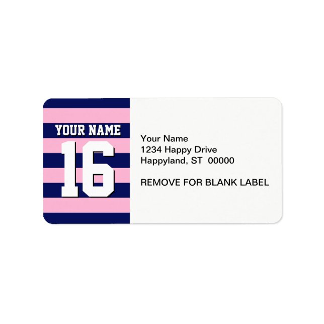 Étiquette Cot Candy Pink Navy Blue Team Jersey Preppy Stripe (Devant)