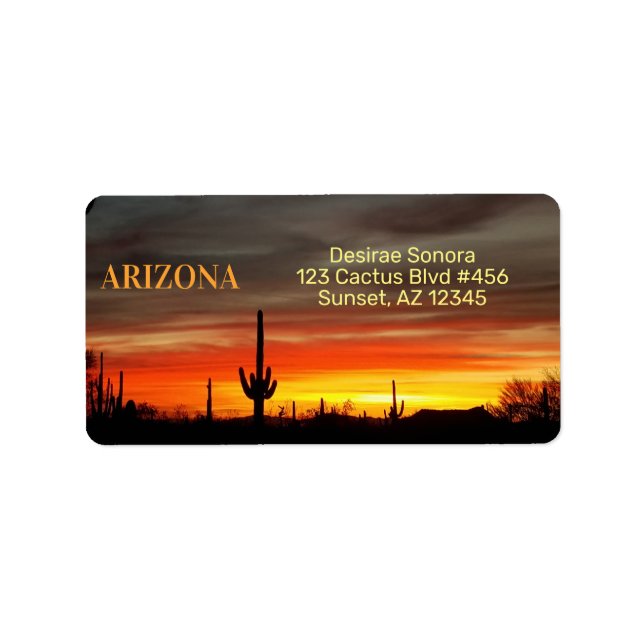 Étiquette Coucher de soleil de l'Arizona / Saguaro Cactus /  (Devant)
