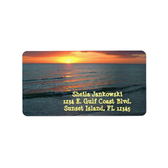 Étiquette Coucher du soleil / Côte du golfe / Eau calme / Or (Devant)