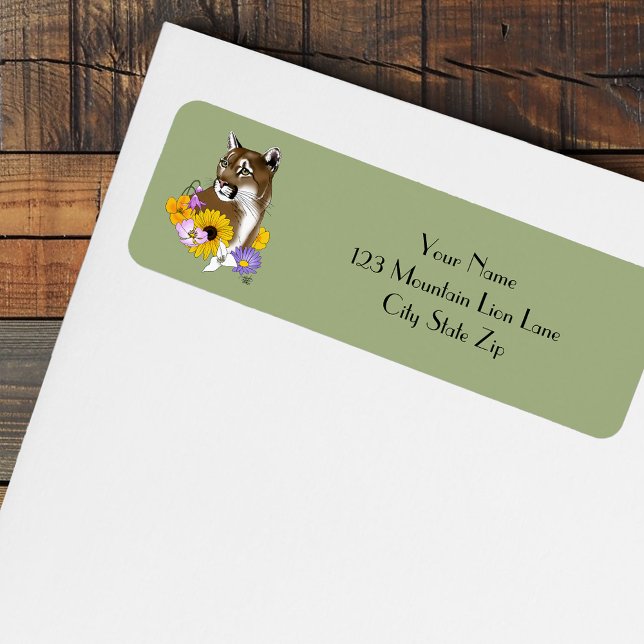 Étiquette Cougar Mountain Lion Puma Fleurs (Créateur téléchargé)