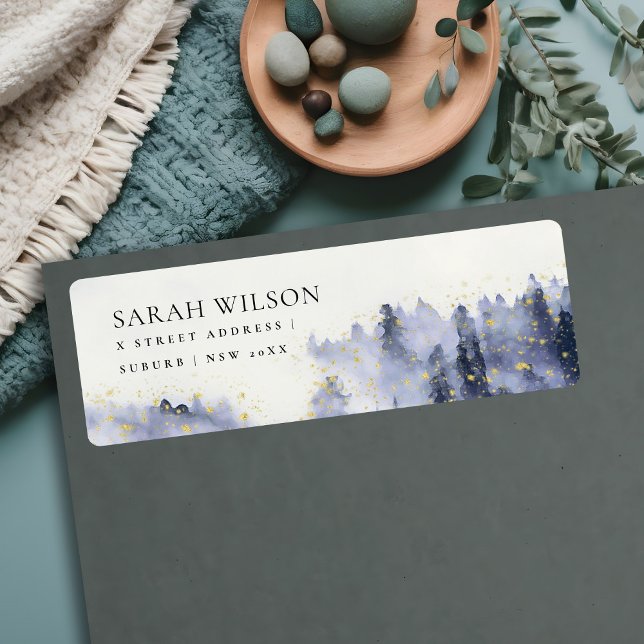 ÉTIQUETTE COULEUR D'EAU BLEU EN ENCRE ADRESSE DU PAYSAGE D'A (Créateur téléchargé)