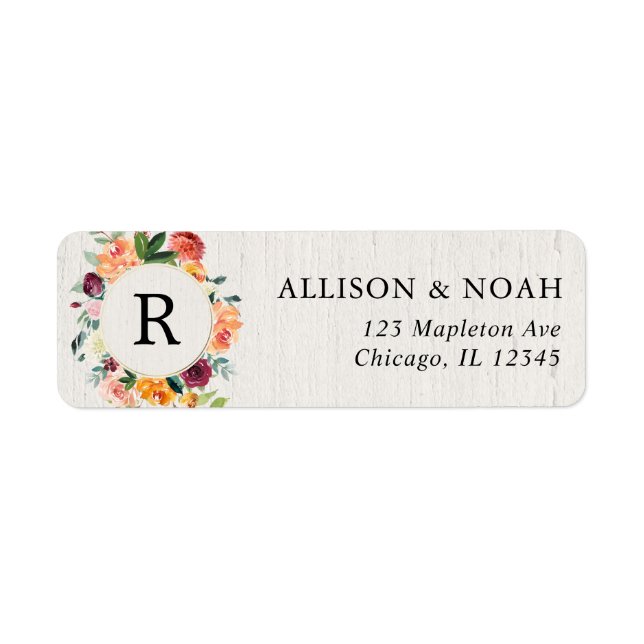 Étiquette Couleur d'eau fleurie automne rustique bordeaux ma (Devant)