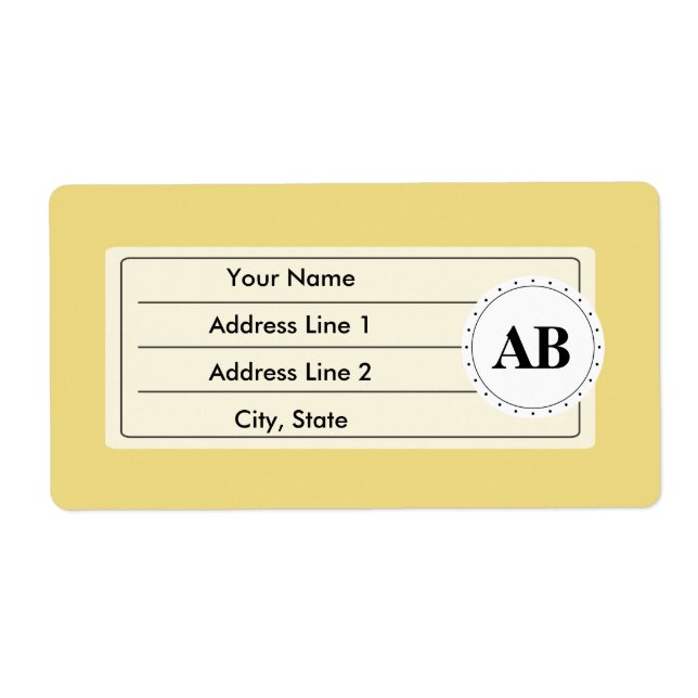 Étiquette Couleur unie jaune chamois avec monogramme (Devant)