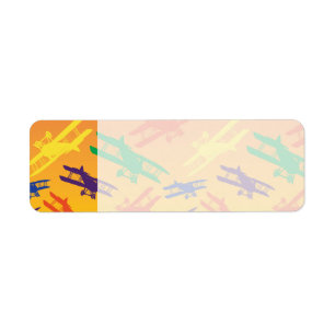 Étiquette Couleurs primaires Vintage Motif d'avion Biplane