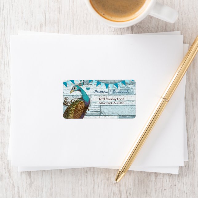 Étiquette Country Chic Aqua Bund'Aqua Vintage Peacock (En situation)