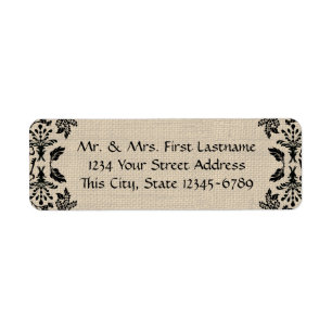 Étiquette Country Garden Damask Black et Burlap