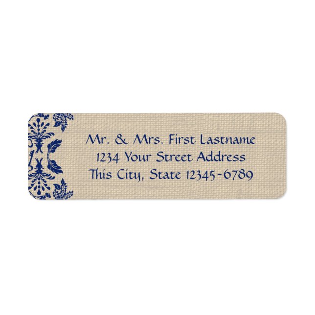 Étiquette Country Garden Damask Blue et Burlap (Devant)