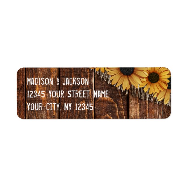 Étiquette Country Rustic Wood Burlap Mariage Adresse de reto (Devant)