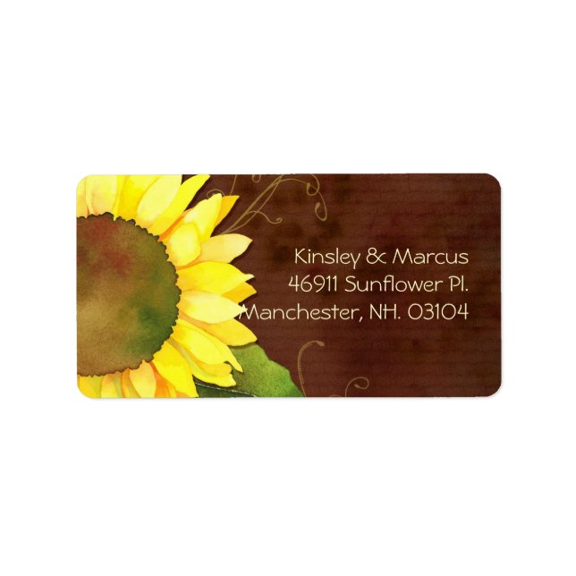 Étiquette Country Sunflower Adresse Mariage Brown  (Devant)