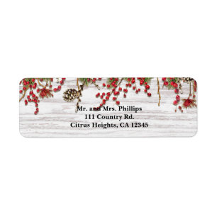 Étiquette Country Winter Holiday Berries & Pine Cone Mariage